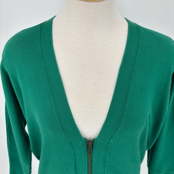 Cabi Banner Sweater # 5142 Emerald Green Zipper Front Double V-Neck, Medium - Picture 2 of 16